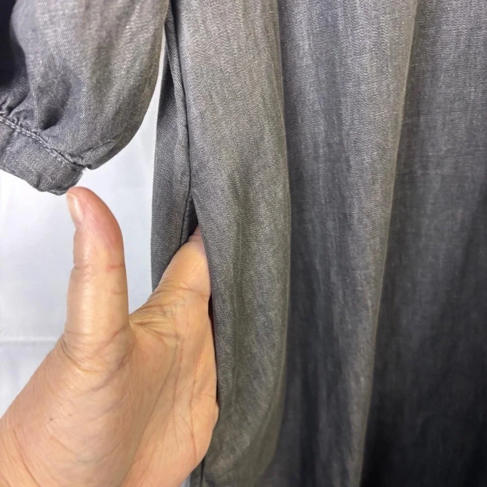 Rachel Comey Gray Midi Dress Size 2 Cotton Puff Sleeve Pockets Boho, Peasant - Picture 3 of 7
